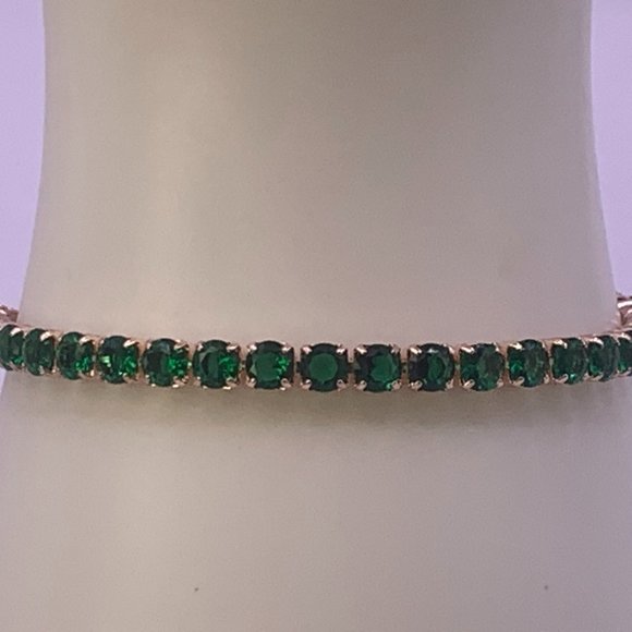 Suzie Q Jewelry - 18 K Rose Gold Plated Tennis Bracelet Round  4mm Green Cubic Zirconia